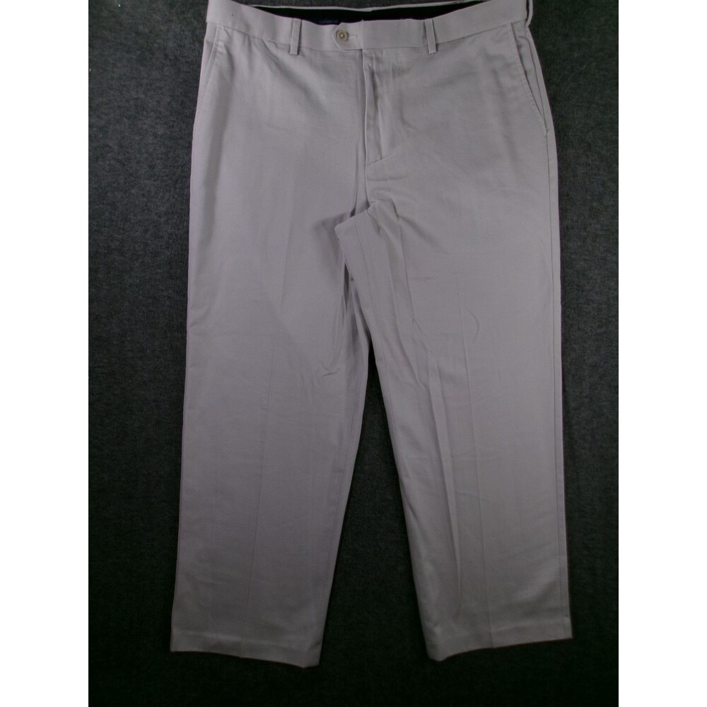 Croft Barrow Pants Men 38X30 Gray Flat Front Classic Tailored Classic Causal
